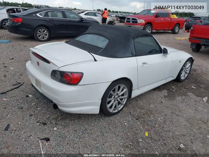 2000 Honda S2000 VIN: JHMAP114XYT003049 Lot: 45336611