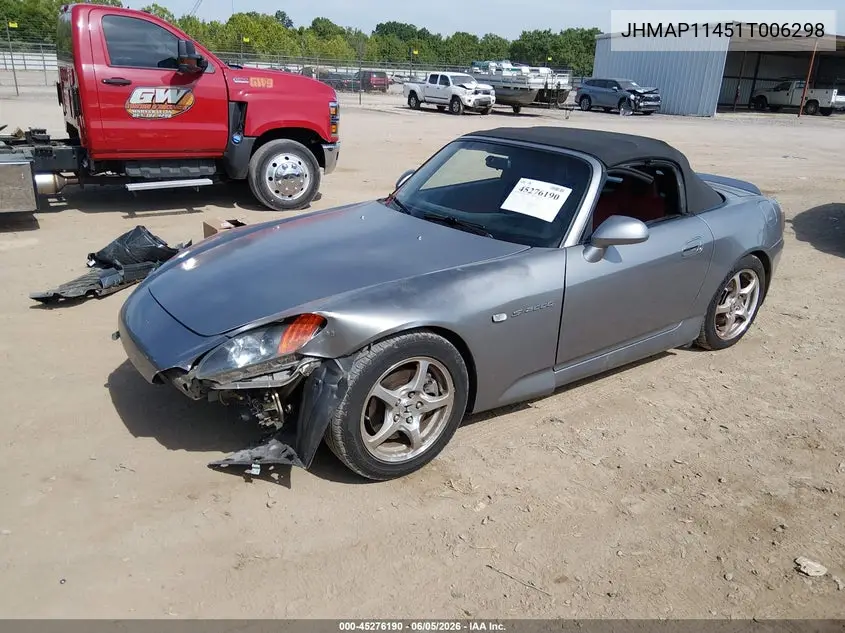 2001 Honda S2000 VIN: JHMAP11451T006298 Lot: 45276190