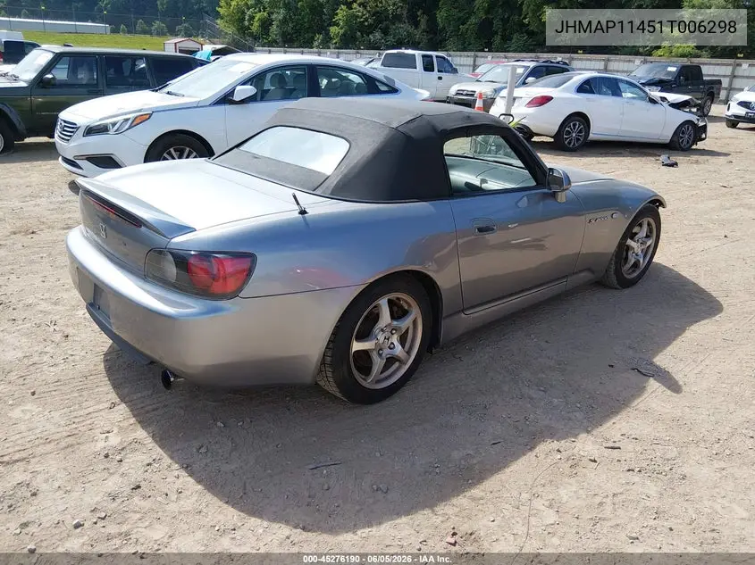 2001 Honda S2000 VIN: JHMAP11451T006298 Lot: 45276190