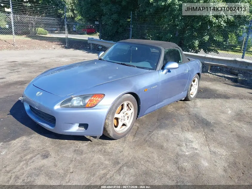 2003 Honda S2000 VIN: JHMAP114X3T002413 Lot: 45415135