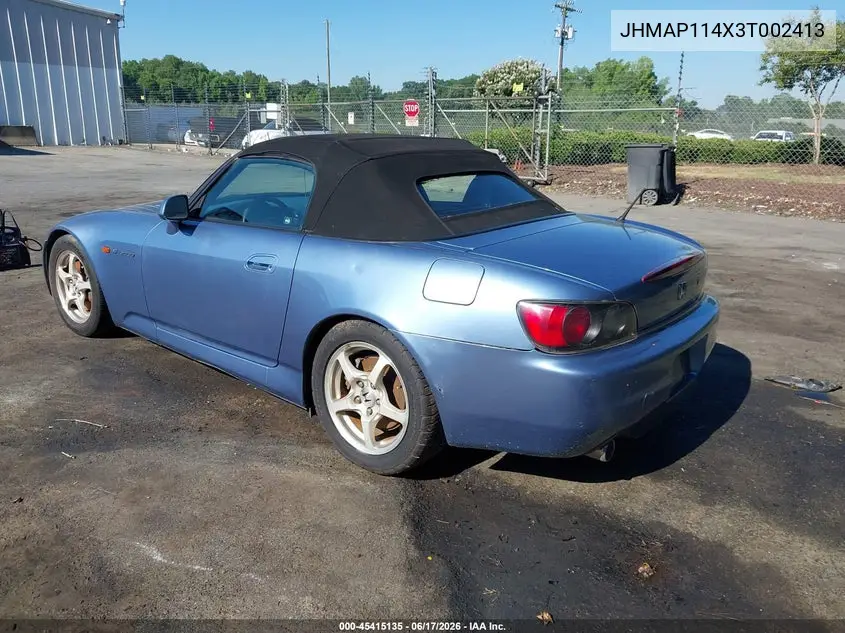 2003 Honda S2000 VIN: JHMAP114X3T002413 Lot: 45415135