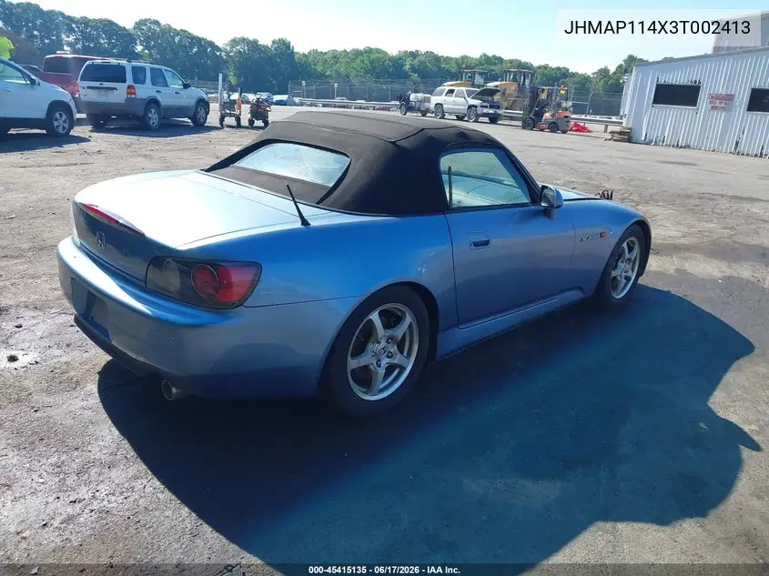 2003 Honda S2000 VIN: JHMAP114X3T002413 Lot: 45415135
