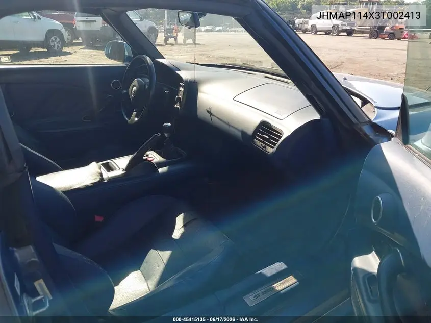 2003 Honda S2000 VIN: JHMAP114X3T002413 Lot: 45415135