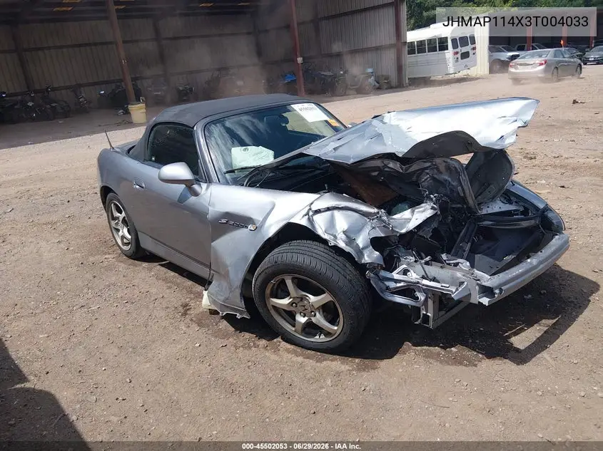 2003 Honda S2000 VIN: JHMAP114X3T004033 Lot: 45502053