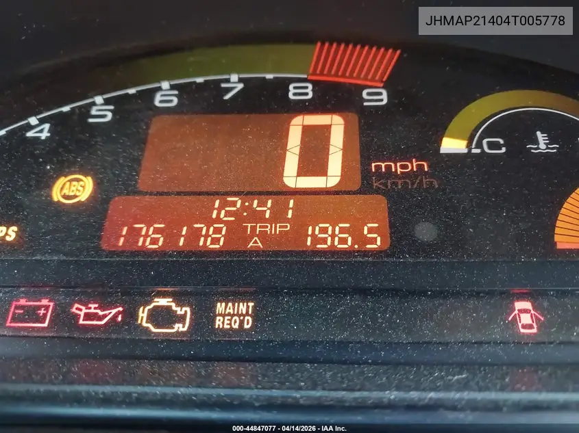 2004 Honda S2000 VIN: JHMAP21404T005778 Lot: 44847077