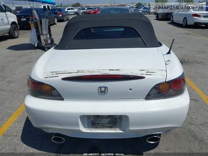 2004 Honda S2000 VIN: JHMAP21404T005778 Lot: 44847077
