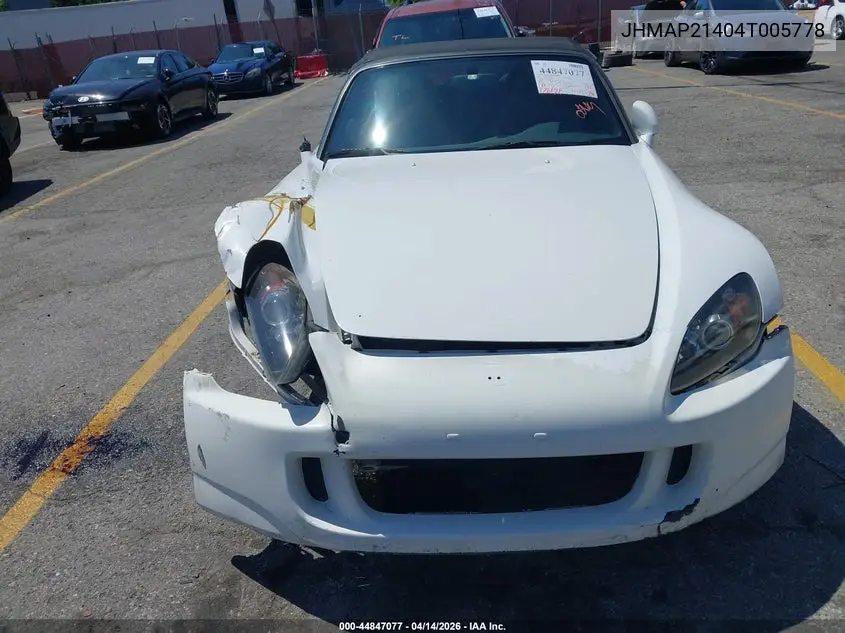 2004 Honda S2000 VIN: JHMAP21404T005778 Lot: 44847077