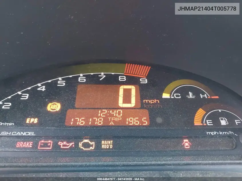 2004 Honda S2000 VIN: JHMAP21404T005778 Lot: 44847077