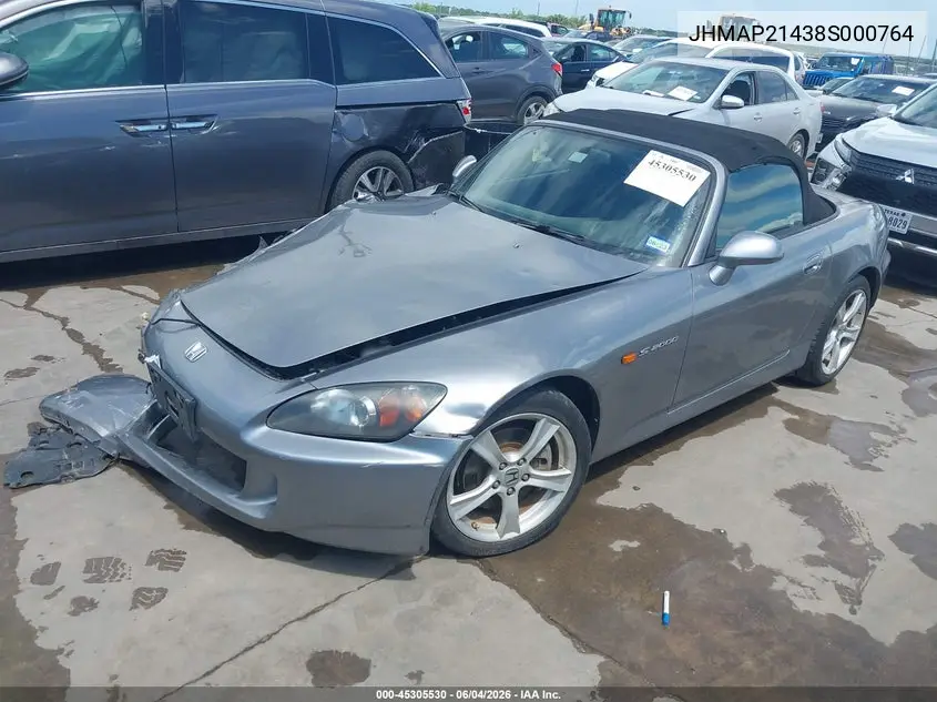 2008 Honda S2000 VIN: JHMAP21438S000764 Lot: 45305530