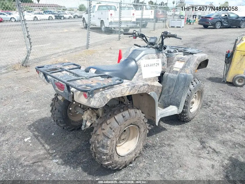 2022 Honda Trx420 Fe VIN: 1HFTE4077N4800058 Lot: 44840529