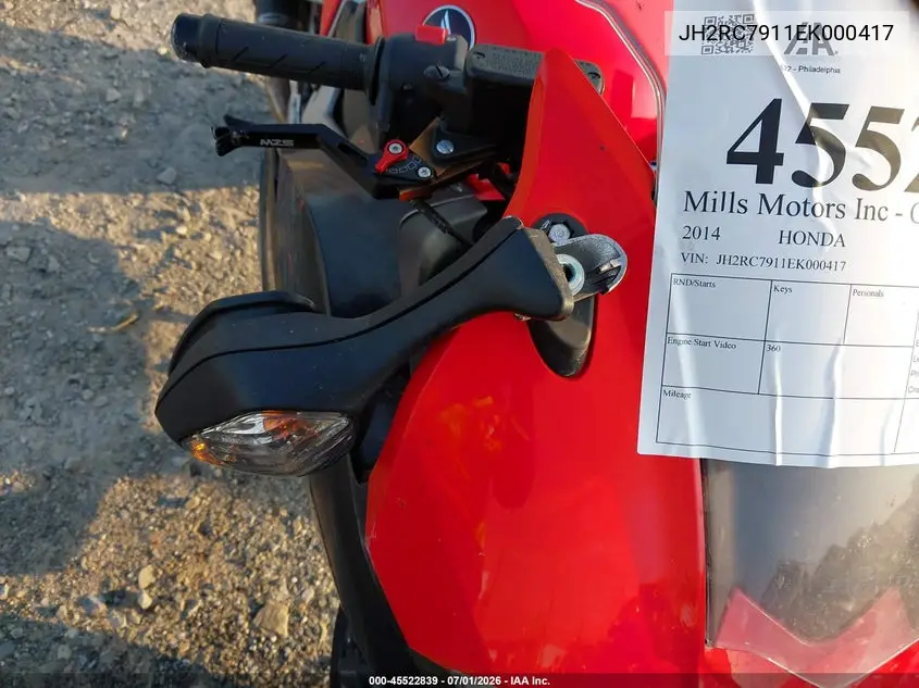 2014 Honda Vfr800 F VIN: JH2RC7911EK000417 Lot: 45522839