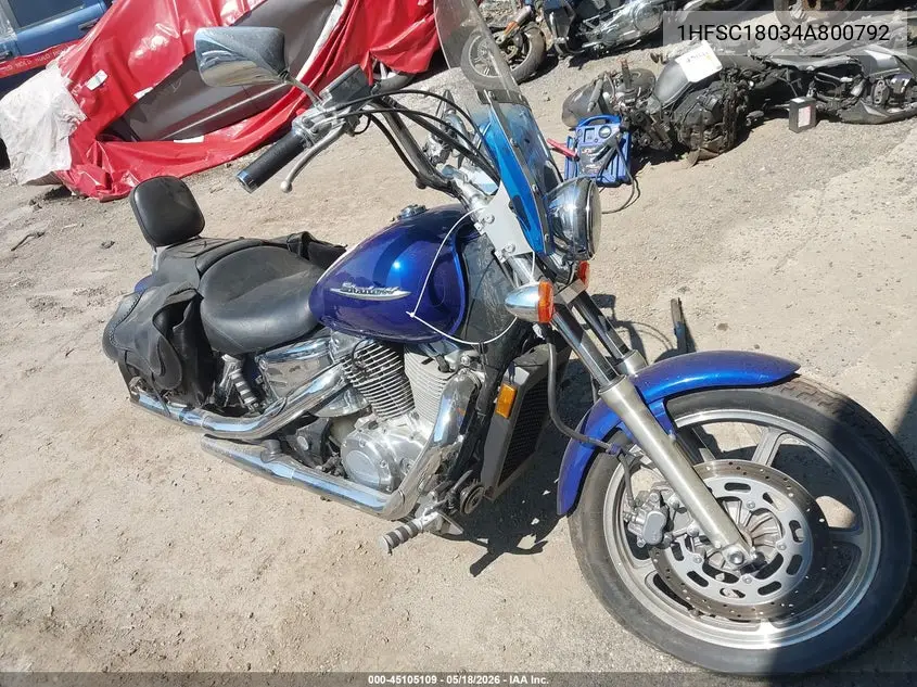 2004 Honda Vt1100 C VIN: 1HFSC18034A800792 Lot: 45105109