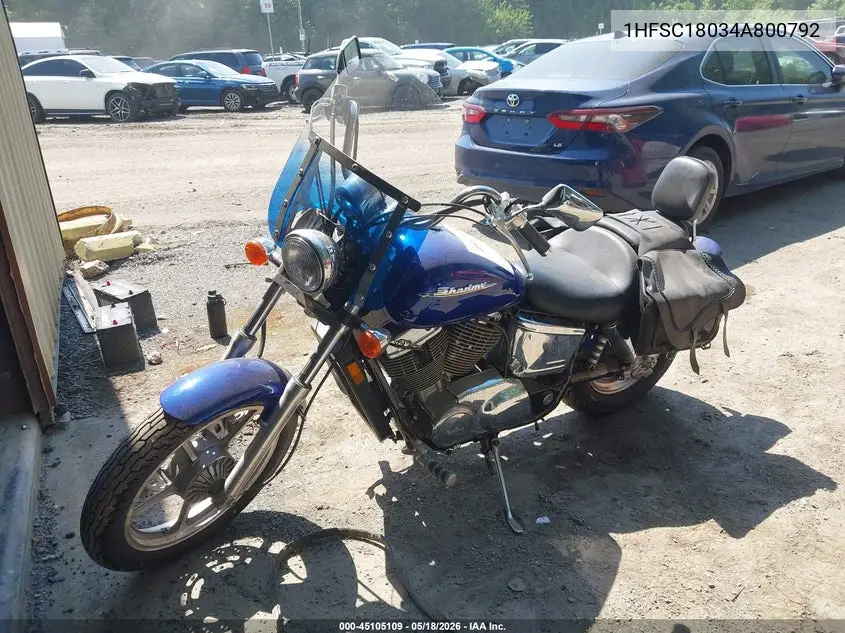2004 Honda Vt1100 C VIN: 1HFSC18034A800792 Lot: 45105109