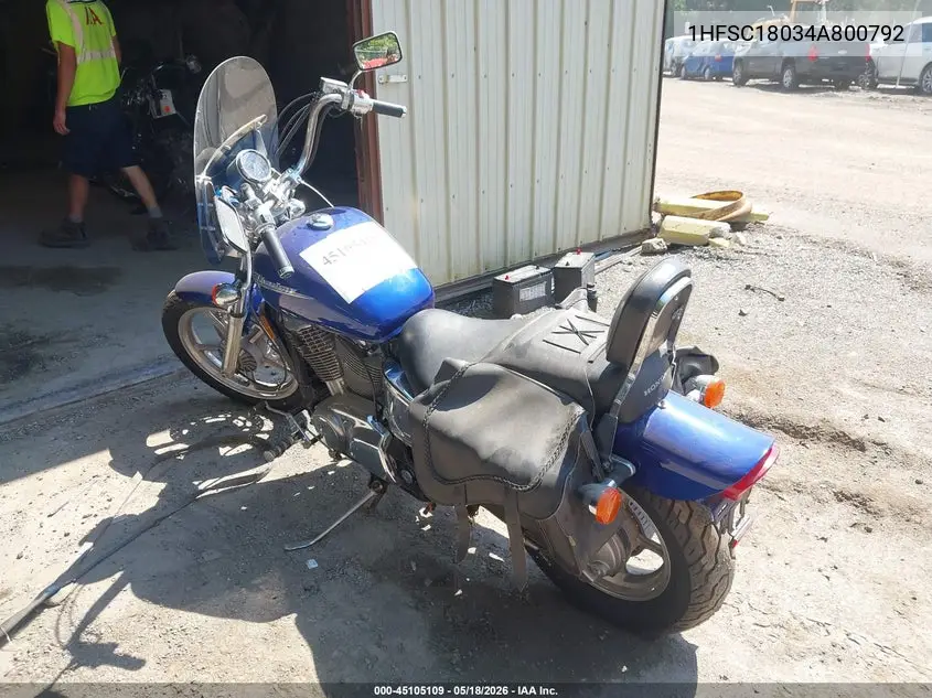 2004 Honda Vt1100 C VIN: 1HFSC18034A800792 Lot: 45105109