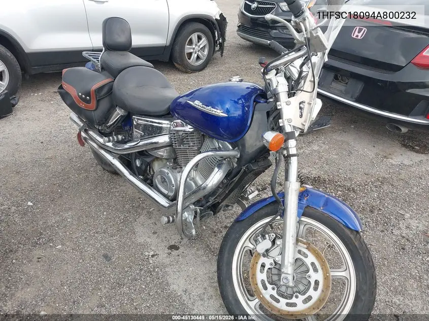 2004 Honda Vt1100 C VIN: 1HFSC18094A800232 Lot: 45130449