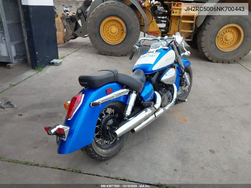 2022 Honda Vt750 C VIN: JH2RC5006NK700443 Lot: 43977585