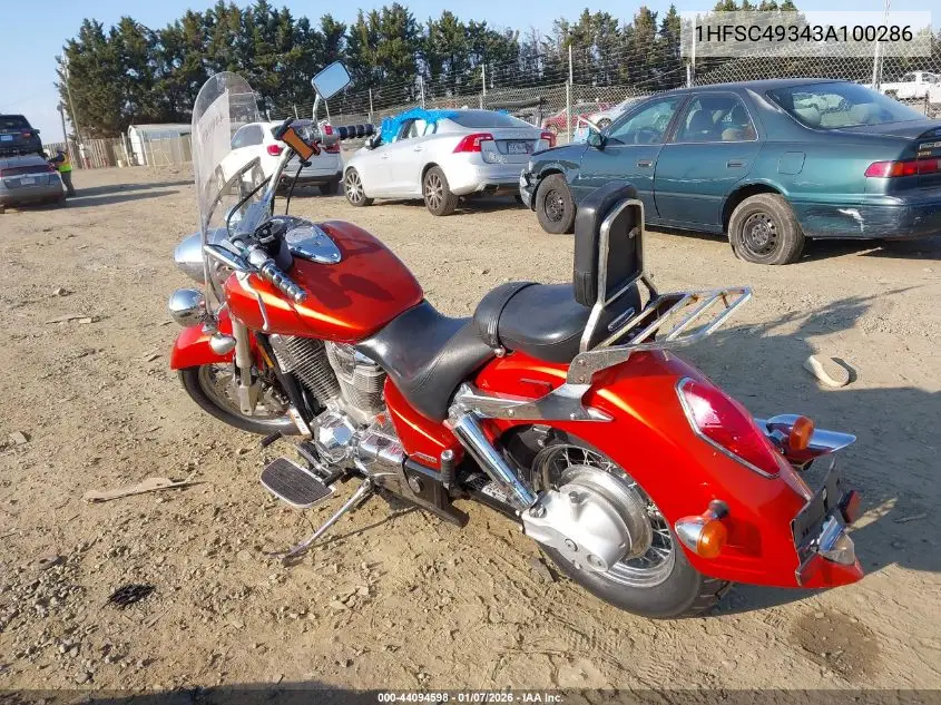 2003 Honda Vtx1800 S VIN: 1HFSC49343A100286 Lot: 44094598