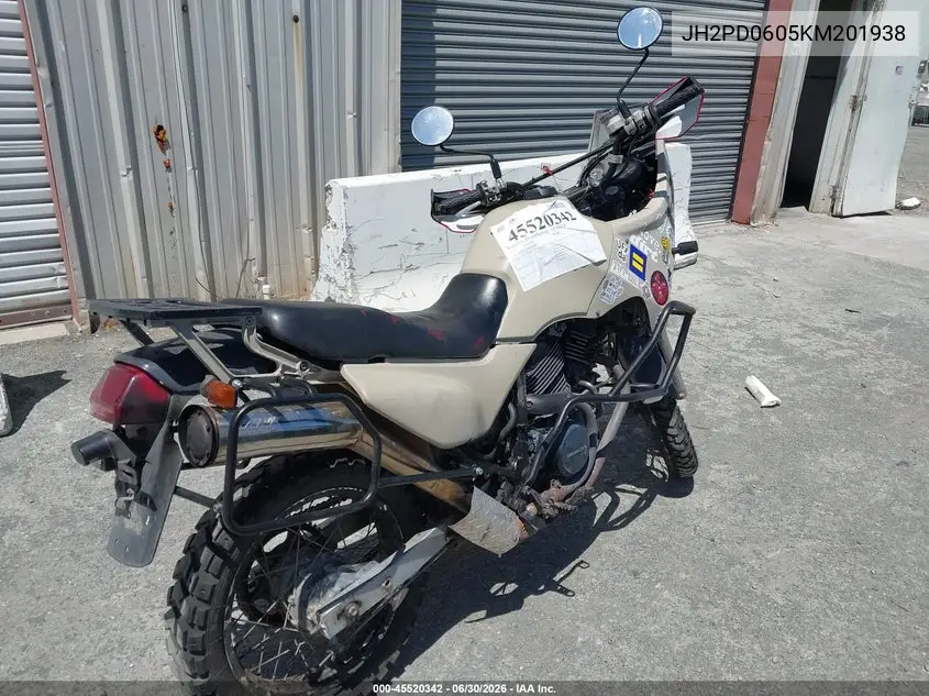 1989 Honda Xl600 V VIN: JH2PD0605KM201938 Lot: 45520342