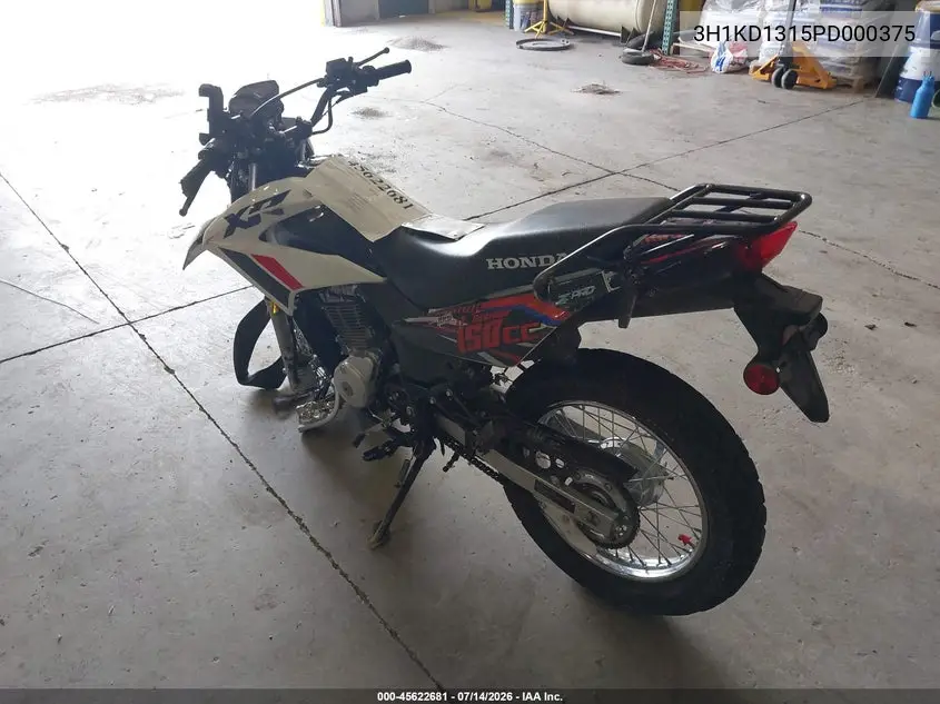 2023 Honda Xr150L E VIN: 3H1KD1315PD000375 Lot: 45622681