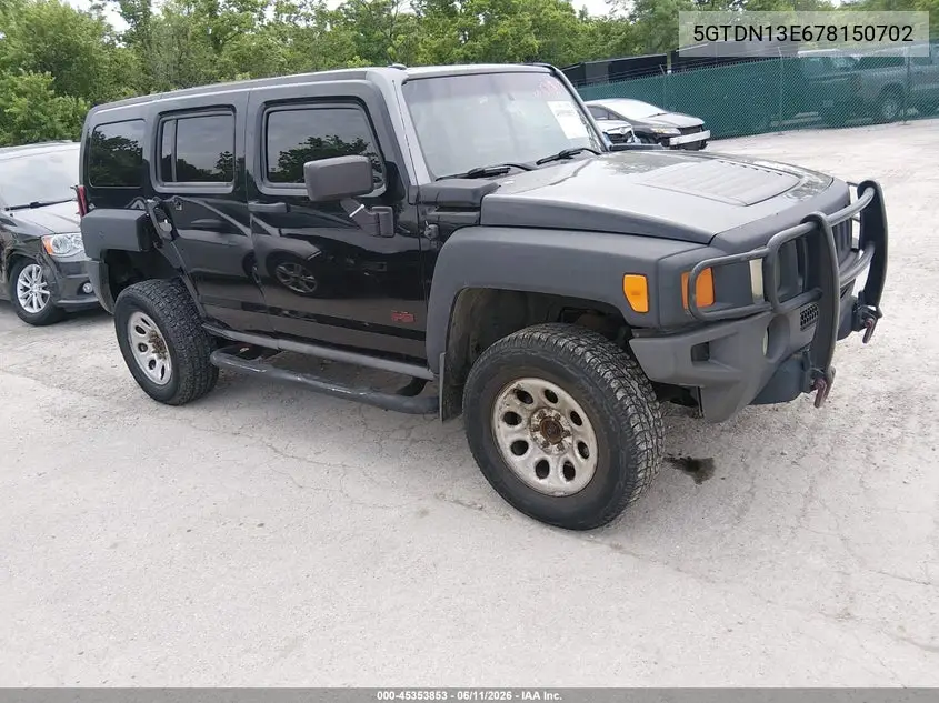 2007 Hummer H3 Suv VIN: 5GTDN13E678150702 Lot: 45353853
