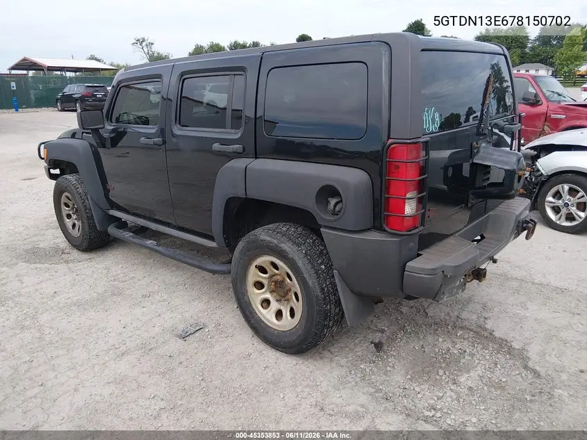 2007 Hummer H3 Suv VIN: 5GTDN13E678150702 Lot: 45353853