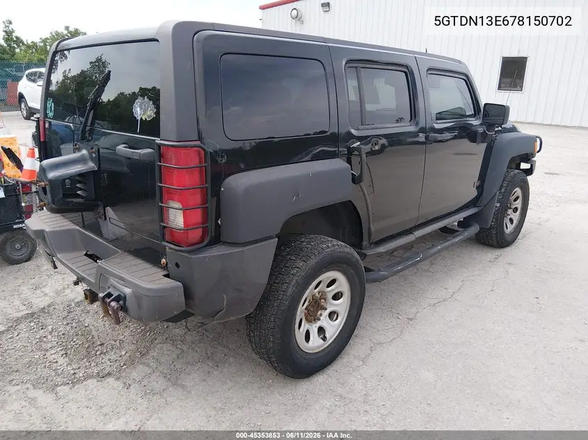 2007 Hummer H3 Suv VIN: 5GTDN13E678150702 Lot: 45353853