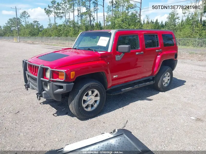 2007 Hummer H3 Suv VIN: 5GTDN13E778241980 Lot: 45547862
