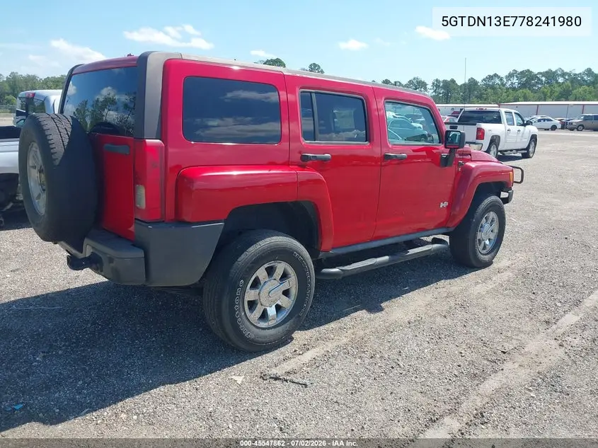 2007 Hummer H3 Suv VIN: 5GTDN13E778241980 Lot: 45547862