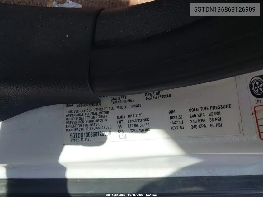 2006 Hummer H3 Suv VIN: 5GTDN136868126909 Lot: 45640366