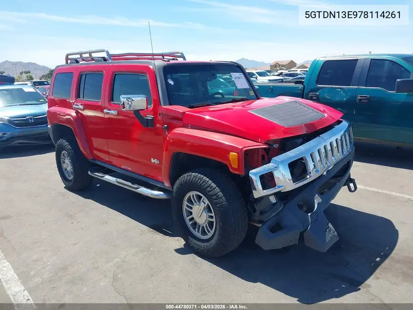 2007 Hummer H3 Suv VIN: 5GTDN13E978114261 Lot: 44780371