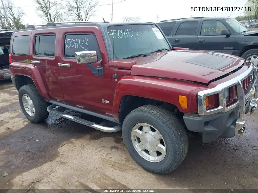 2007 Hummer H3 Suv VIN: 5GTDN13E478127418 Lot: 45041123