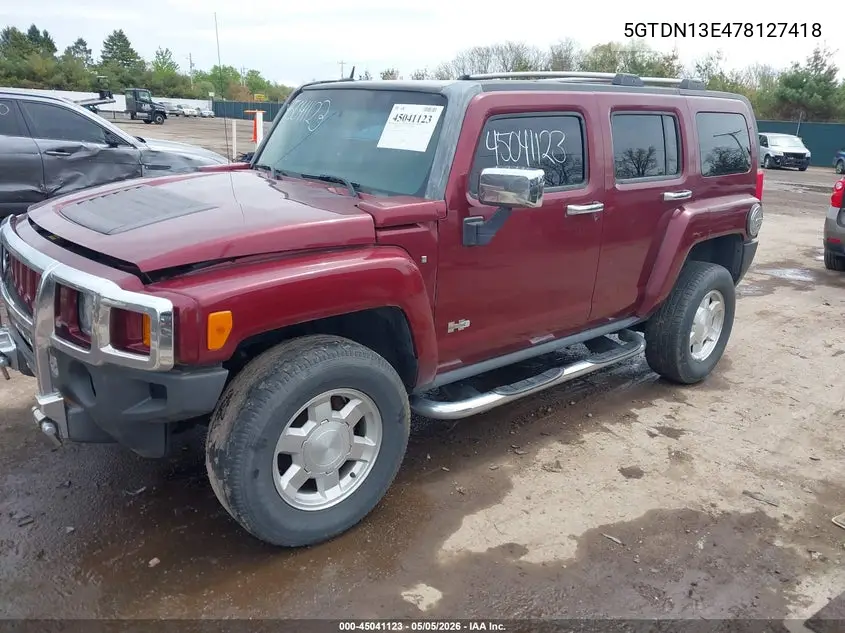 2007 Hummer H3 Suv VIN: 5GTDN13E478127418 Lot: 45041123
