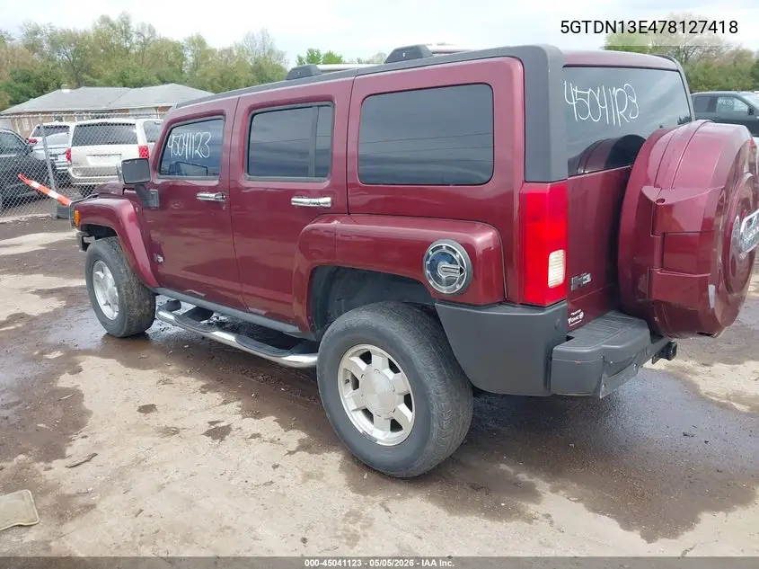 2007 Hummer H3 Suv VIN: 5GTDN13E478127418 Lot: 45041123