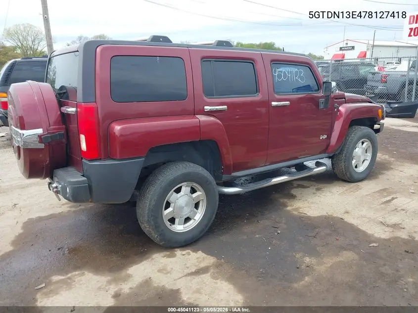 2007 Hummer H3 Suv VIN: 5GTDN13E478127418 Lot: 45041123