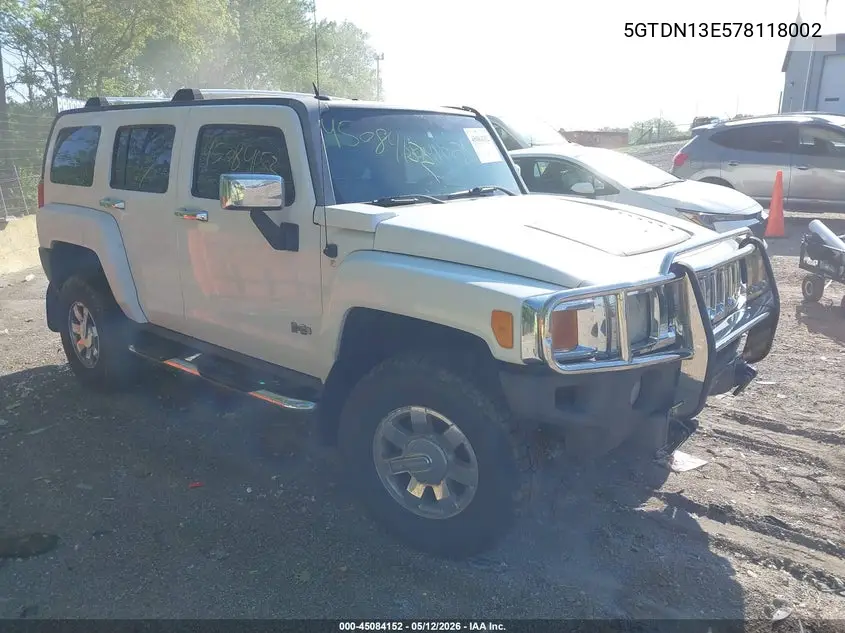 2007 Hummer H3 Suv VIN: 5GTDN13E578118002 Lot: 45084152