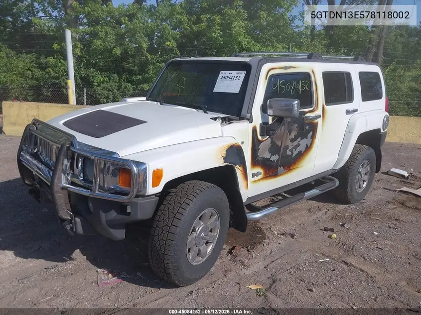 2007 Hummer H3 Suv VIN: 5GTDN13E578118002 Lot: 45084152