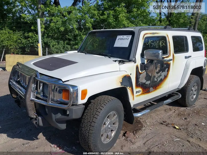 2007 Hummer H3 Suv VIN: 5GTDN13E578118002 Lot: 45084152