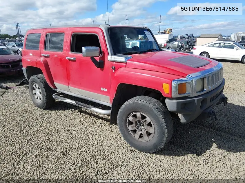 2007 Hummer H3 Suv VIN: 5GTDN13E678147685 Lot: 45261392