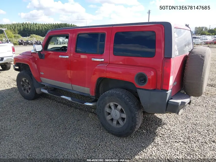 2007 Hummer H3 Suv VIN: 5GTDN13E678147685 Lot: 45261392