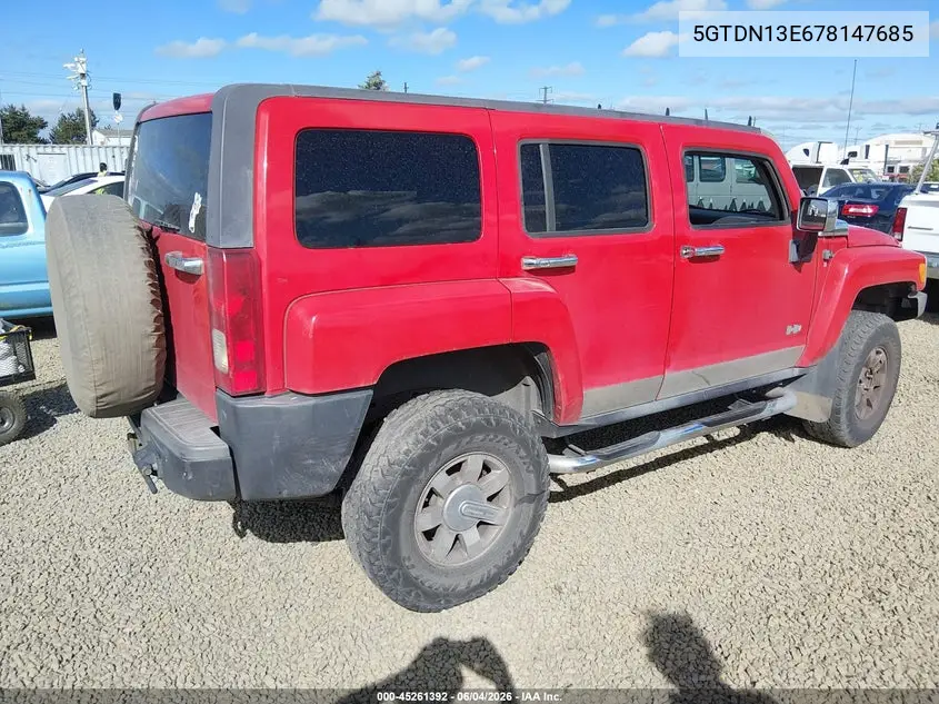 2007 Hummer H3 Suv VIN: 5GTDN13E678147685 Lot: 45261392