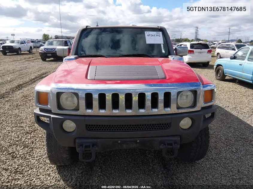 2007 Hummer H3 Suv VIN: 5GTDN13E678147685 Lot: 45261392