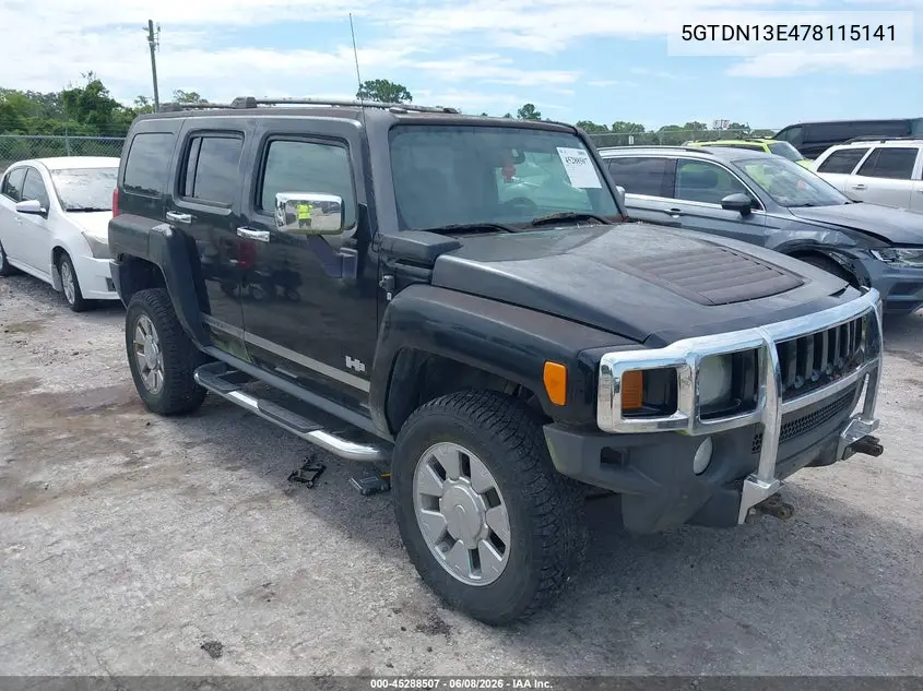 2007 Hummer H3 Suv VIN: 5GTDN13E478115141 Lot: 45288507
