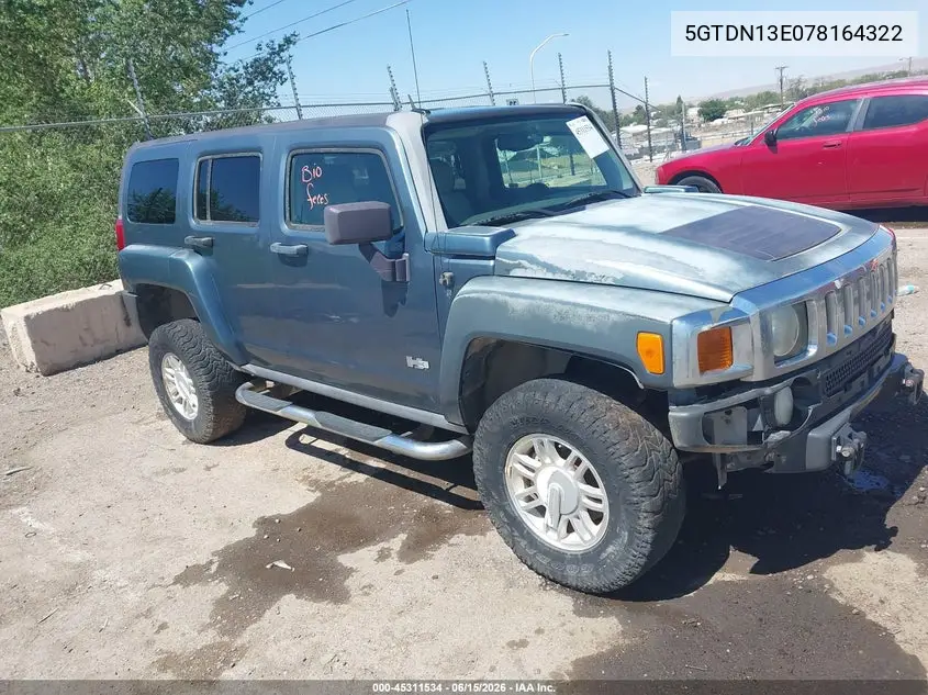 2007 Hummer H3 Suv VIN: 5GTDN13E078164322 Lot: 45311534