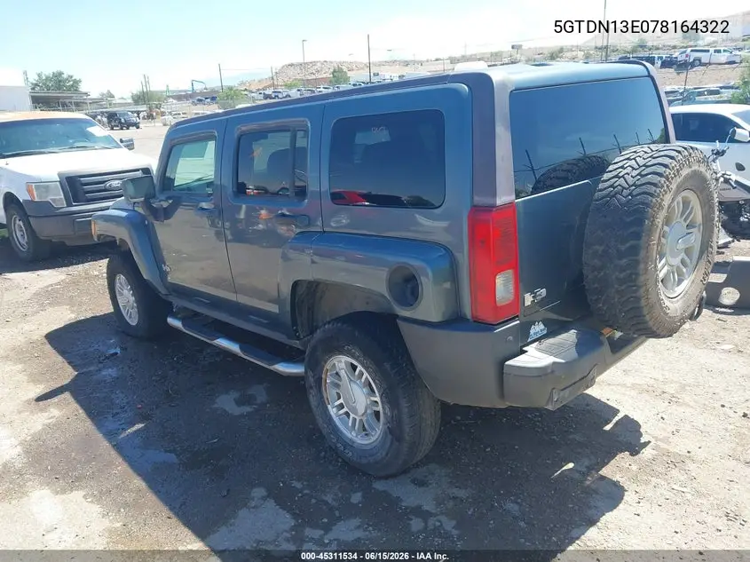 2007 Hummer H3 Suv VIN: 5GTDN13E078164322 Lot: 45311534