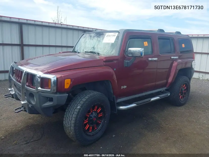 2007 Hummer H3 Suv VIN: 5GTDN13E678171730 Lot: 45317759
