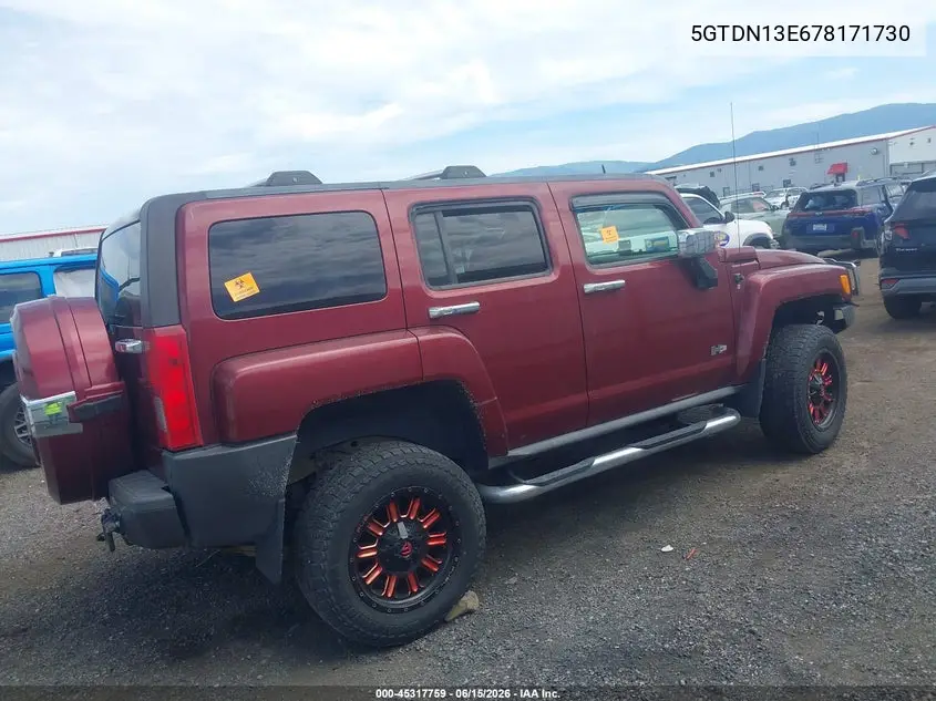 2007 Hummer H3 Suv VIN: 5GTDN13E678171730 Lot: 45317759
