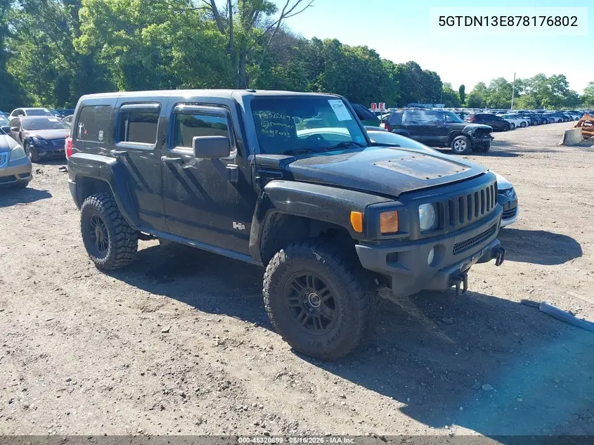 2007 Hummer H3 Suv VIN: 5GTDN13E878176802 Lot: 45320699