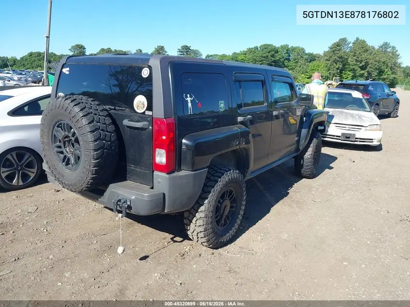 2007 Hummer H3 Suv VIN: 5GTDN13E878176802 Lot: 45320699