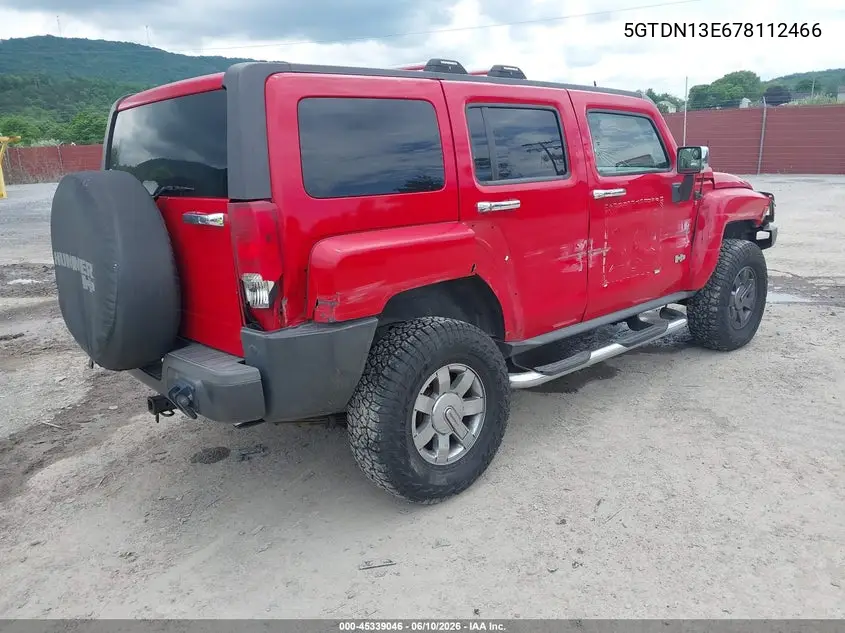 2007 Hummer H3 Suv VIN: 5GTDN13E678112466 Lot: 45339046