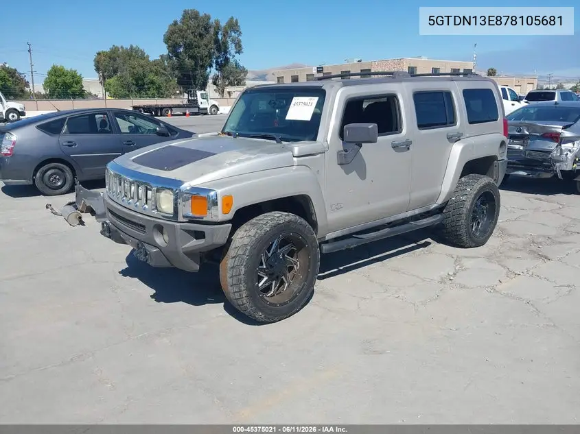 2007 Hummer H3 Suv VIN: 5GTDN13E878105681 Lot: 45375021